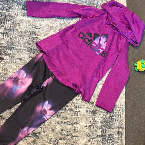 Adidas Purple Hoodie and Floral Leggings Set - Picture 1 of 1